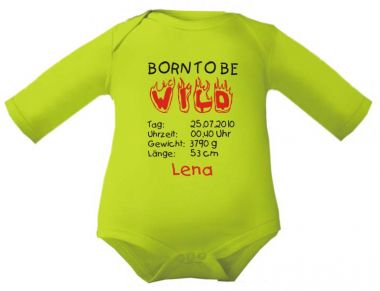 Baby Body mit Druck Born to be Wild und Geburtsdaten