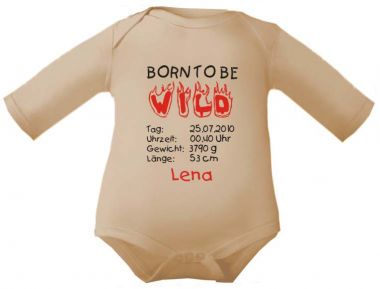 Baby Body mit Druck Born to be Wild und Geburtsdaten