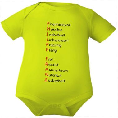 Baby Body mit Druck des Namens und Eigenschaften des Babys