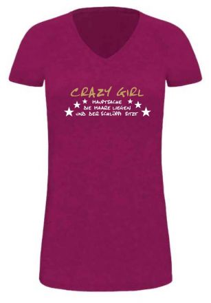 Lady LONG Shirt mit Druck Crazy Girl