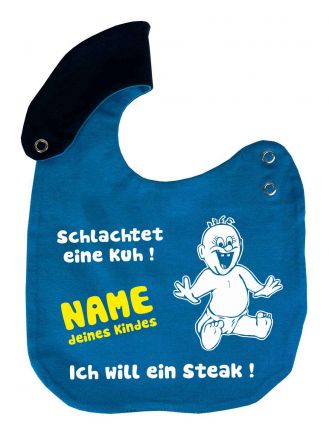Baby Turn Bibs Ich will ein Steak and kid's name