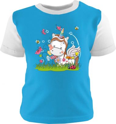 Baby und Kinder Shirt kurzarm Multicolor Kleiner Fratz & Friends Einhorn Weiss