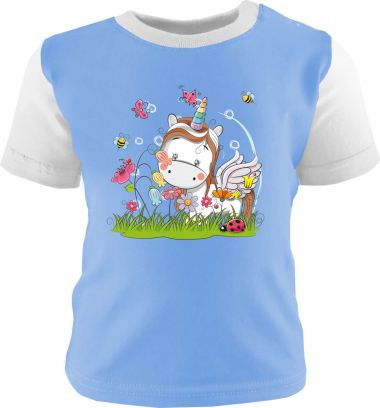 Baby und Kinder Shirt kurzarm Multicolor Kleiner Fratz & Friends Einhorn Weiss