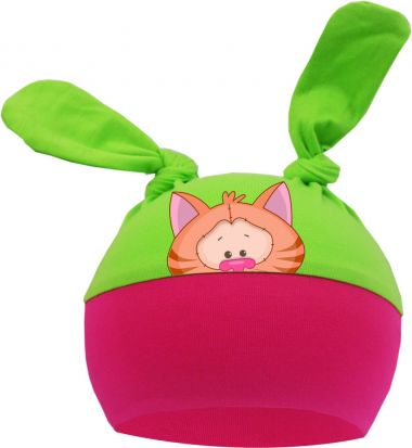 2-Zipfel Baby Mütze Multicolor Sweet Animals Katze