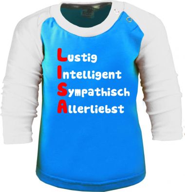 Kids Raglan Baseball Long Sleeve T-Shirt with names and characteristics of the child