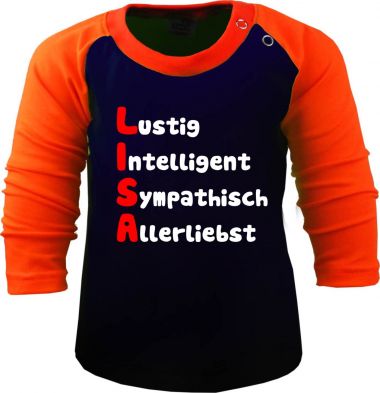 Kids Raglan Baseball Long Sleeve T-Shirt with names and characteristics of the child