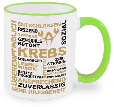 Ceramic mug RIM & HANDLE (colored rim + handle) with star sign Krebs