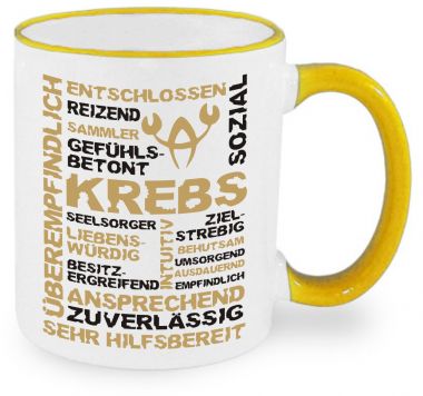 Ceramic mug RIM & HANDLE (colored rim + handle) with star sign Krebs