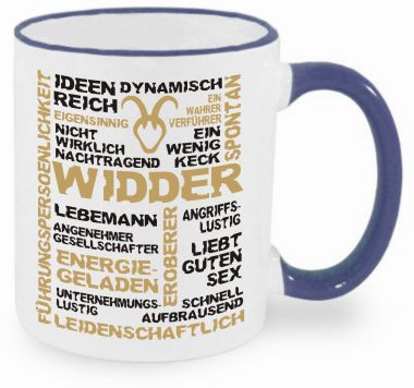 Ceramic mug RIM & HANDLE (colored rim + handle) with star sign Widder
