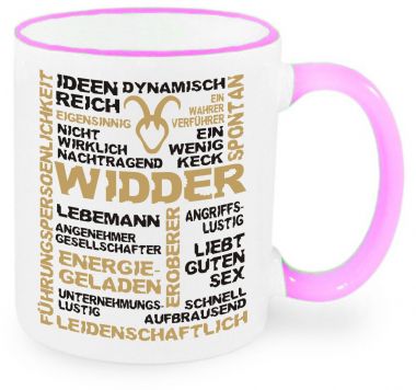 Ceramic mug RIM & HANDLE (colored rim + handle) with star sign Widder