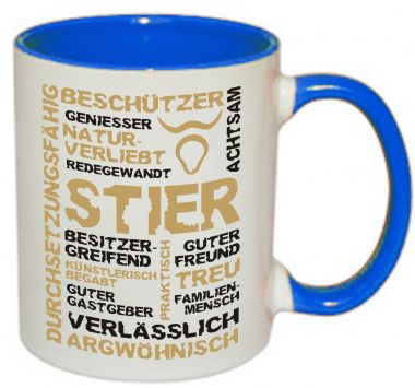 Mug TWO TONES & HANDLE (handle + colored inside) with star sign Stier