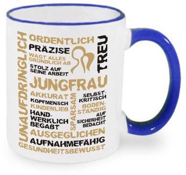 Ceramic mug RIM & HANDLE (colored rim + handle) with star sign Jungfrau