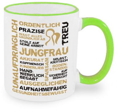 Keramiktasse RIM & HANDLE (farbiger Rand + Henkel) mit Sternzeichen Jungfrau