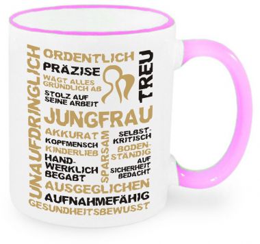 Keramiktasse RIM & HANDLE (farbiger Rand + Henkel) mit Sternzeichen Jungfrau