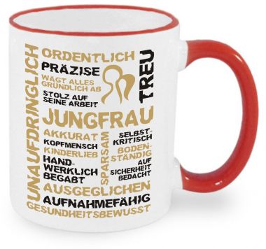 Ceramic mug RIM & HANDLE (colored rim + handle) with star sign Jungfrau
