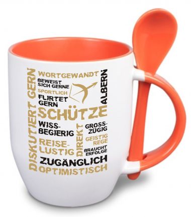 Ceramic mug TWO TONES & spoon with star sign Schütze