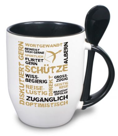 Ceramic mug TWO TONES & spoon with star sign Schütze