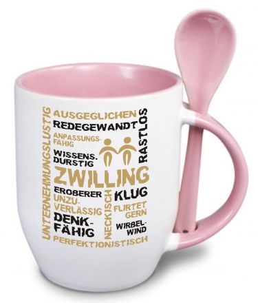 Ceramic mug TWO TONES & spoon with star sign Zwilling