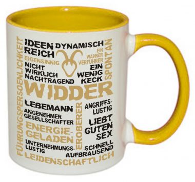 Mug TWO TONES & HANDLE (handle + colored inside) with star sign Widder