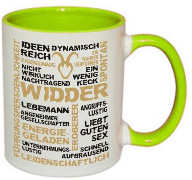 Mug TWO TONES & HANDLE (handle + colored inside) with star sign Widder