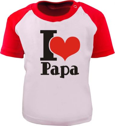 Baby und Kinder Kurzarm Baseball T-Shirt -  I Love Papa -