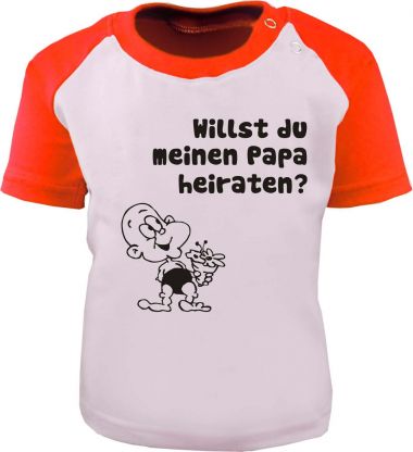 Baby und Kinder Kurzarm Baseball T-Shirt -  Willst du meinen Papa heiraten -