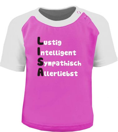 Baby und Kinder Kurzarm Baseball T-Shirt -  Mit Namen und Eigenschaften des Kindes -
