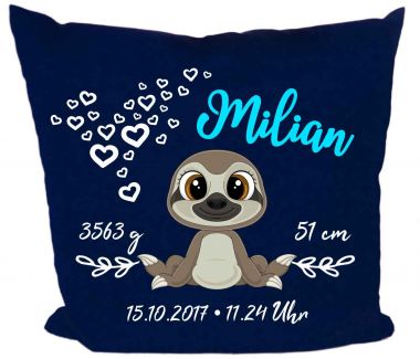 Cushion cover 40 x 40 cm Motif Little Fratz & Friends (Owl) with dates of birth