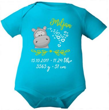 Baby Body SWEET ANIMAL NILPFERD und Geburtsdaten des Babys