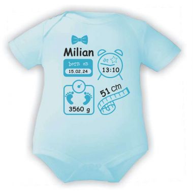 Baby Body Schleife Boy personalisiert mit Geburtsdaten