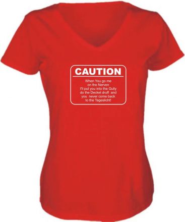 Lady V-Neck T-Shirt CAUTION
