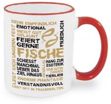 Ceramic mug RIM & HANDLE (colored rim + handle) with star sign Fische