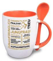 Ceramic mug TWO TONES & spoon with star sign Jungfrau