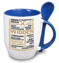 Ceramic mug TWO TONES & spoon with star sign Widder