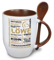 Ceramic mug TWO TONES & spoon with star sign Löwe