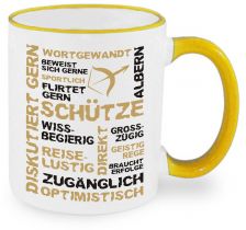 Ceramic mug RIM & HANDLE (colored rim + handle) with star sign Schütze