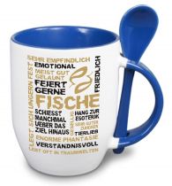 Ceramic mug TWO TONES & spoon with star sign Fische