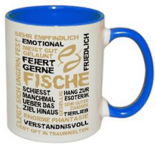 Mug TWO TONES & HANDLE (handle + colored inside) with star sign Fische