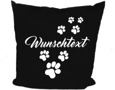Cushion 40 x 40 cm cotton / colored with motif Pfoten and the name of the animal