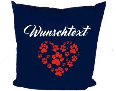 Cushion 40 x 40 cm cotton / colored with motif Pfotenherz and the name of the animal