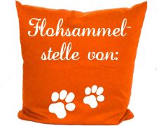 Cushion 40 x 40 cm cotton / colored with motif Flohsammelstelle and the name of the animal