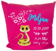 Cushion cover 40 x 40 cm Motif Little Fratz & Friends (Owl) with dates of birth